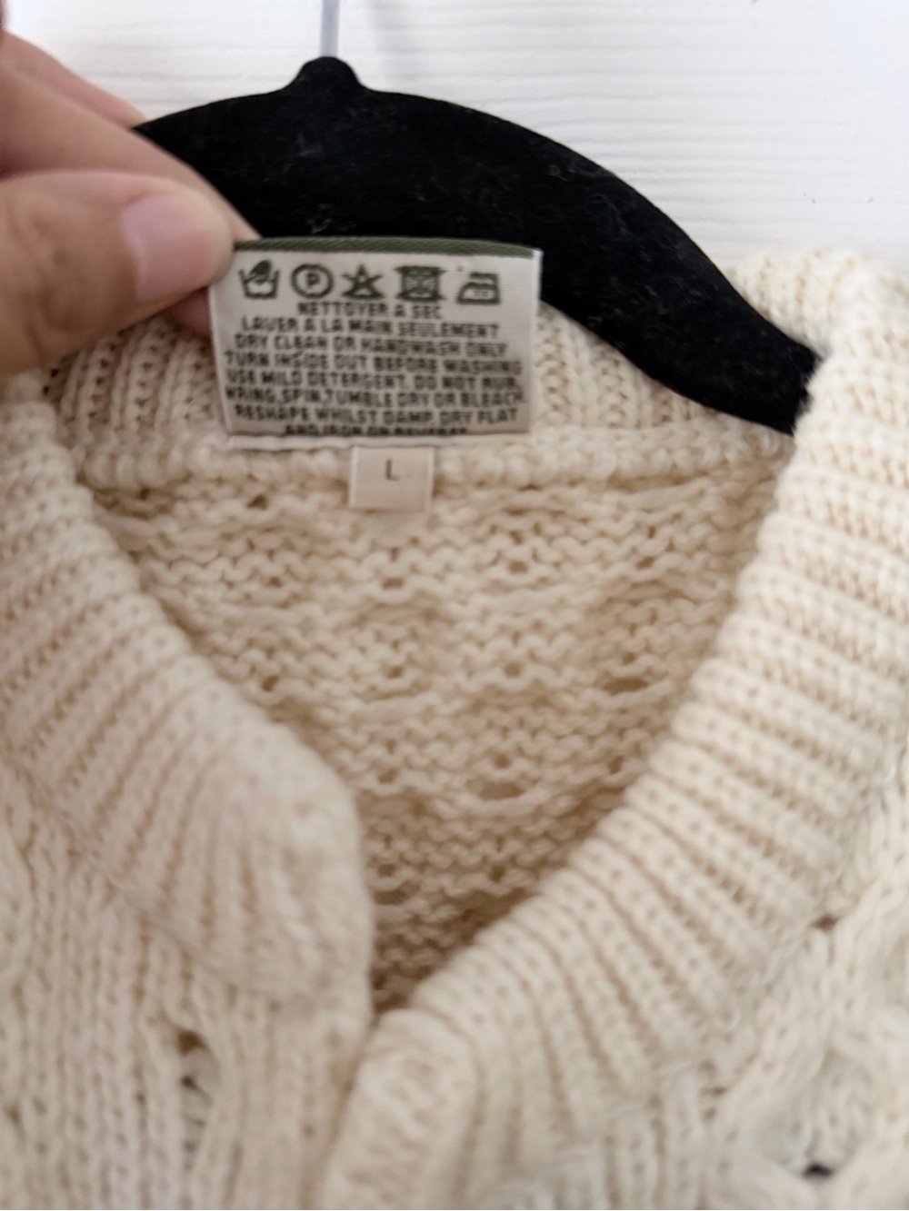 Vintage Carraig Donn 100% Wool Cream Chunky Knit Fisherman Cardigan Size Large - Picture 4 of 6